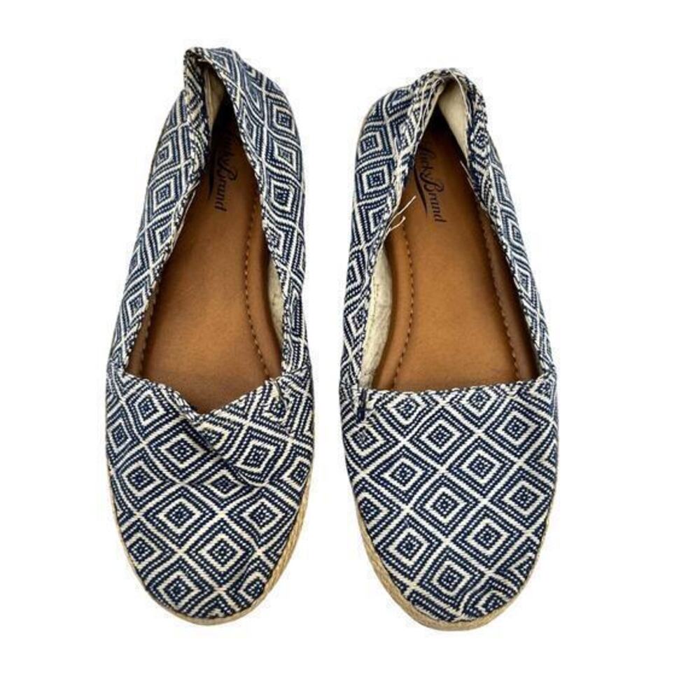 Lucky Brand Dexie Blue and Cream Textile Espadrilles Flat slip on shoes size 8